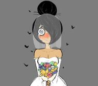 blushing crying flowers grey_eyes hair_bun maya shoulderless_outfit unknown_artist wedding_dress // 800x700 // 150.9KB