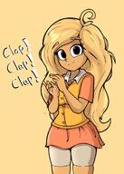 clapping coco cpt-pop_(artist) shorts skirt smile vest yellow_background // 982x1381 // 150.0KB